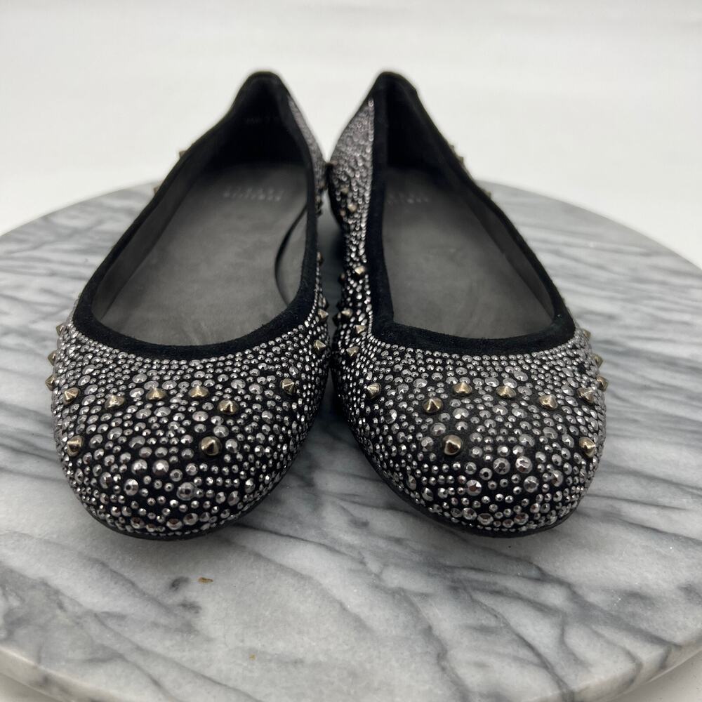 Stuart Weitzman Flats Womens 8‎ Black Crystal Studded Suede Ballet Slippers - Picture 3 of 12